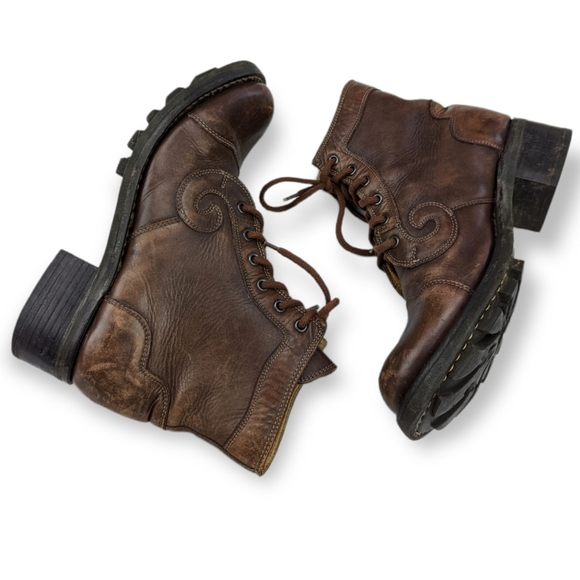 John Fluevog Brown Swirl Leather Boots - Picture 3 of 5